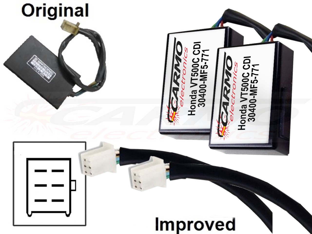 Honda VT500 V30 Shadow igniter ignition module CDI TCI Box (MF5, 131100-355) (2x) - Click Image to Close