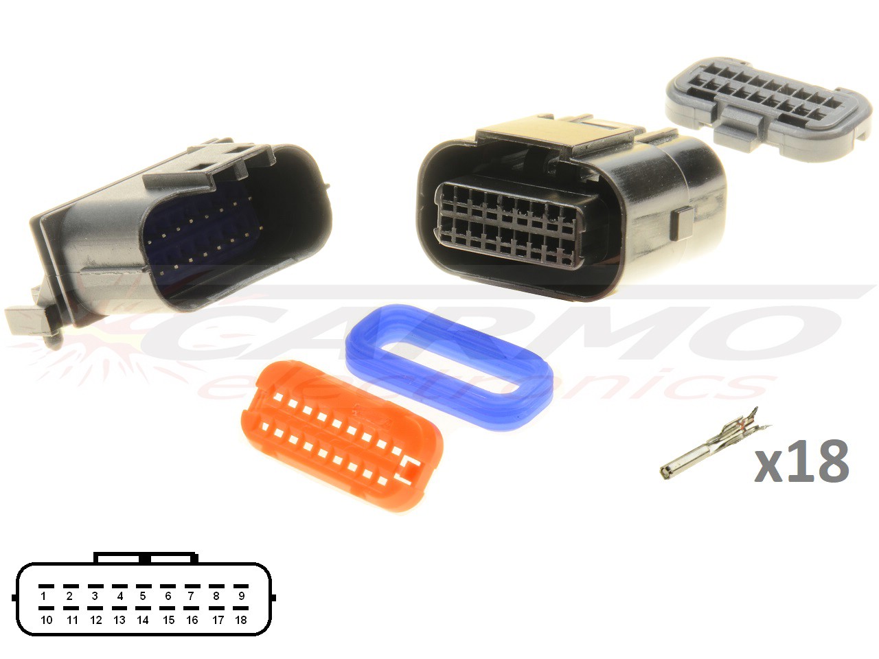 Kawasaki Suzuki Yamaha 18 way ECU CDI ECM motorcyle connector set - Male + Female - Click Image to Close